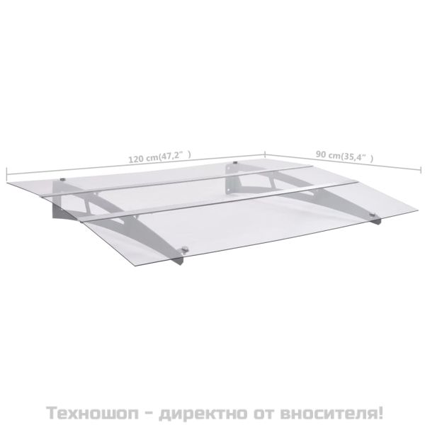 Навес за врата, сребристо и прозрачно, 120x90 см, поликарбонат