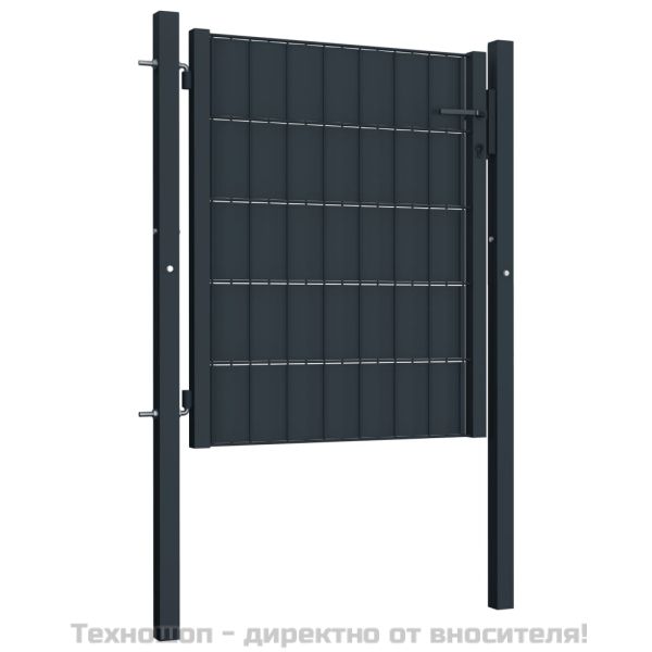 Оградна порта PVC и стомана 100x81 см, антрацит