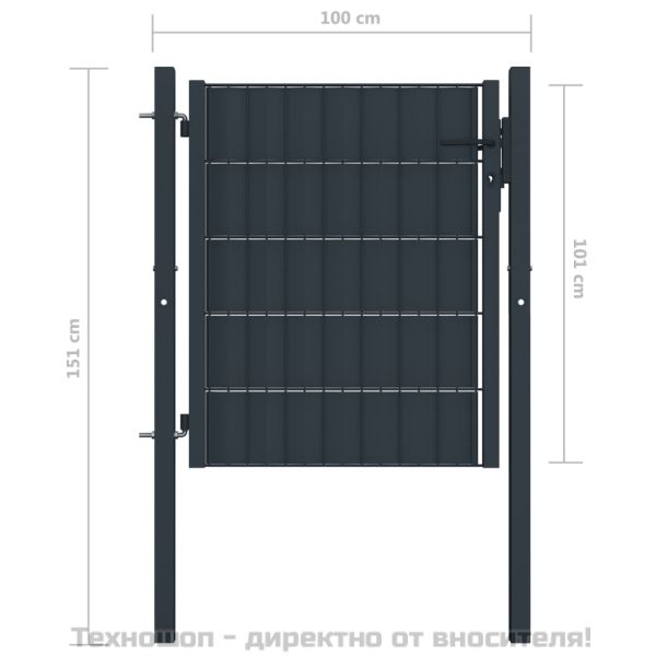 Оградна порта PVC и стомана 100x100 см, антрацит