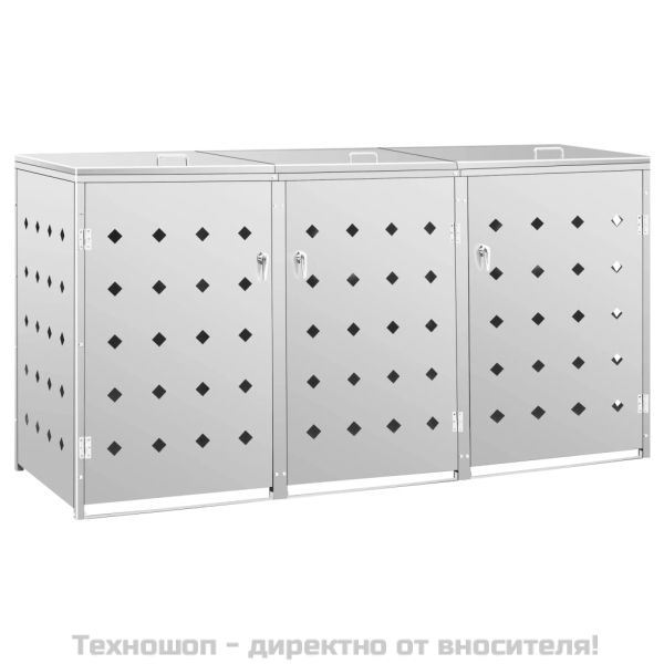 Троен навес за кофа за смет, 240 л, неръждаема стомана