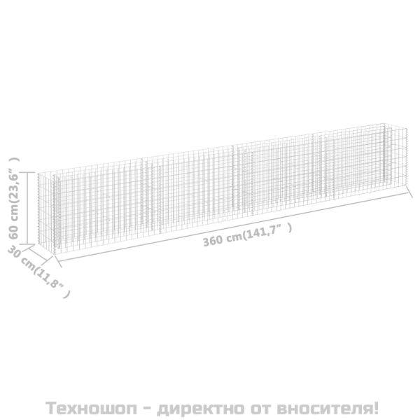 Габион повдигната леха, поцинкована стомана, 360x30x60 cм