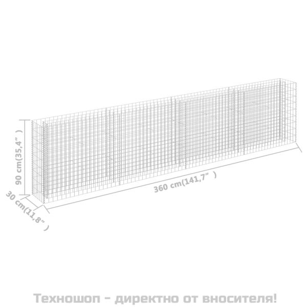 Габион повдигната леха, поцинкована стомана, 360x30x90 cм