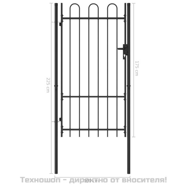 Оградна порта Boxtel с единична врата с арковиден връх, стомана, 1x1,75 м, черна