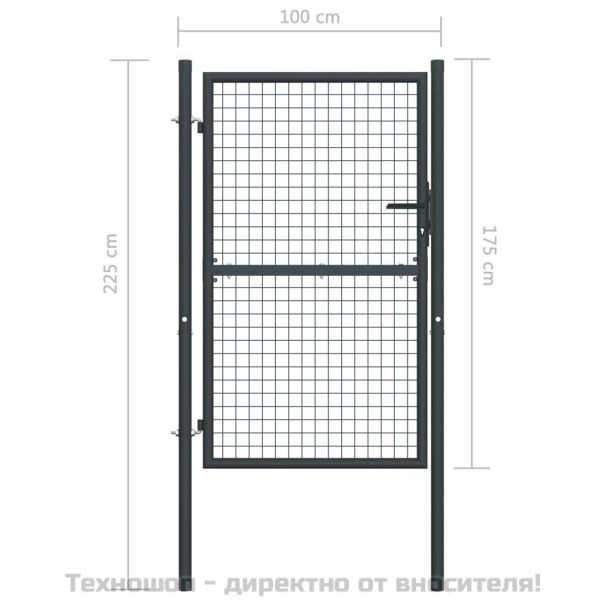 Градинска мрежеста порта, поцинкована стомана, 100x175 см, сива