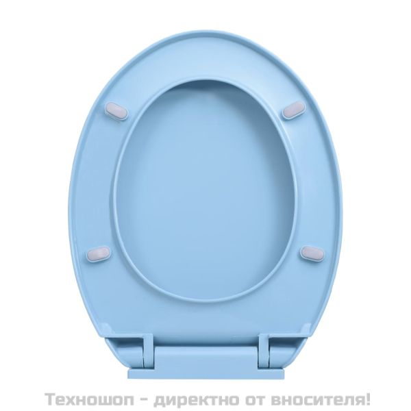 Тоалетна седалка плавно спускане бързо освобождаване синя овал
