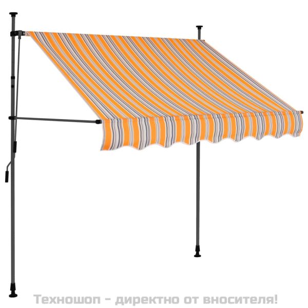 Ръчно прибиращ се сенник с LED, 100 см, жълто и синьо