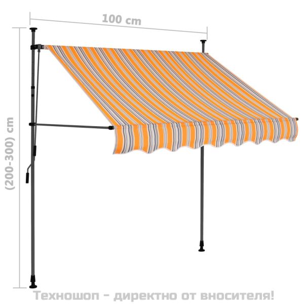 Ръчно прибиращ се сенник с LED, 100 см, жълто и синьо