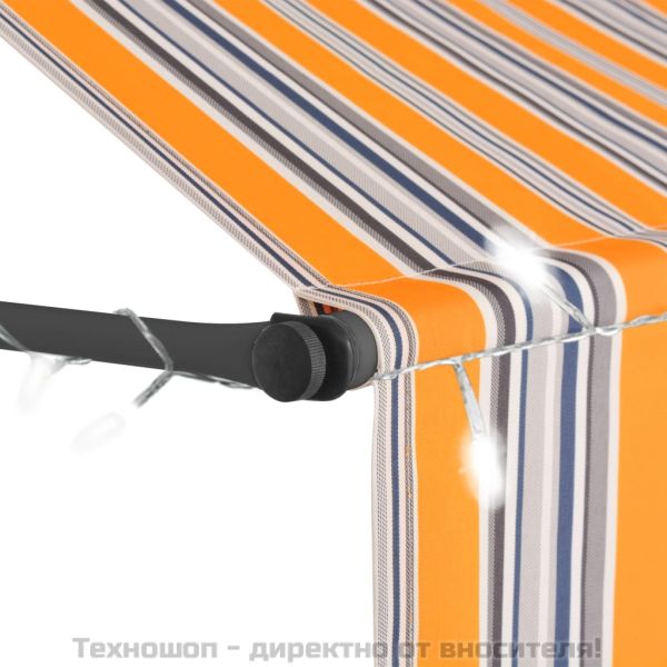 Ръчно прибиращ се сенник с LED, 300 см, жълто и синьо