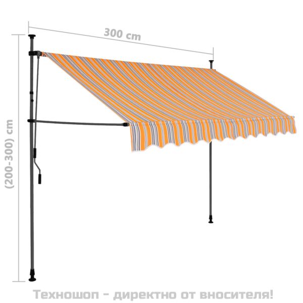 Ръчно прибиращ се сенник с LED, 300 см, жълто и синьо