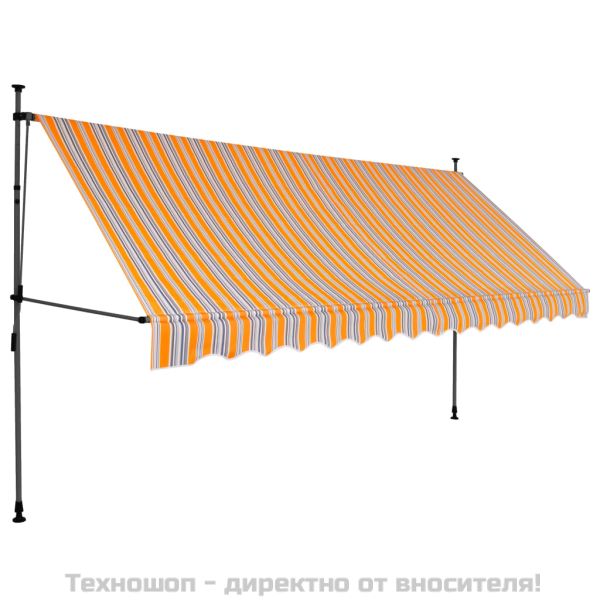 Ръчно прибиращ се сенник с LED, 350 см, жълто и синьо