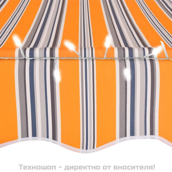 Ръчно прибиращ се сенник с LED, 350 см, жълто и синьо