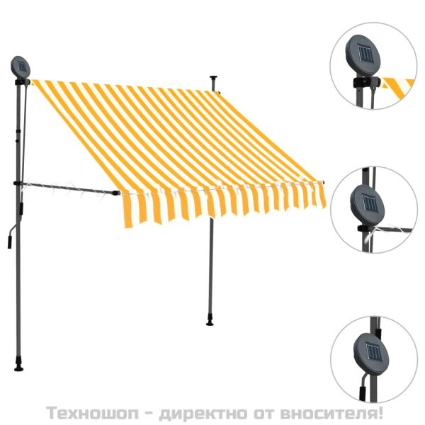Ръчно прибиращ се сенник с LED, 150 см, бяло и оранжево
