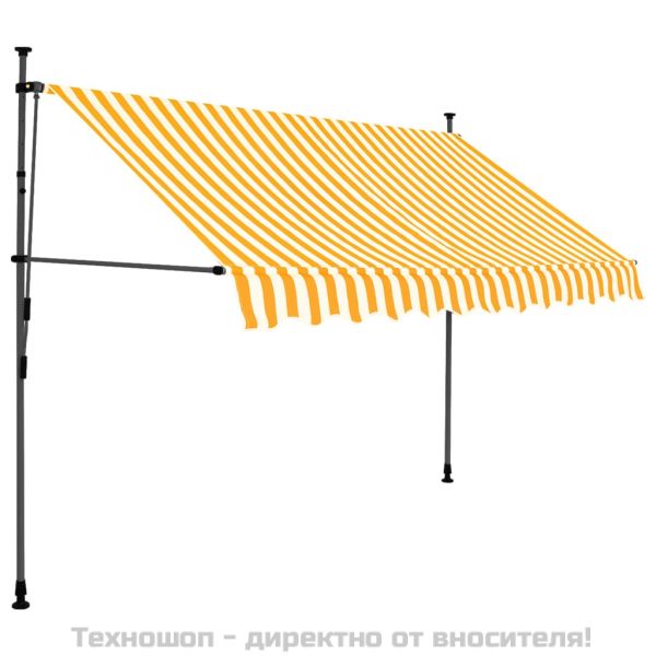Ръчно прибиращ се сенник с LED, 300 см, бяло и оранжево