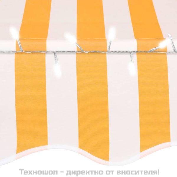 Ръчно прибиращ се сенник с LED, 300 см, бяло и оранжево
