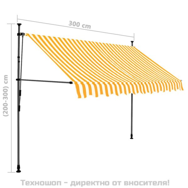 Ръчно прибиращ се сенник с LED, 300 см, бяло и оранжево