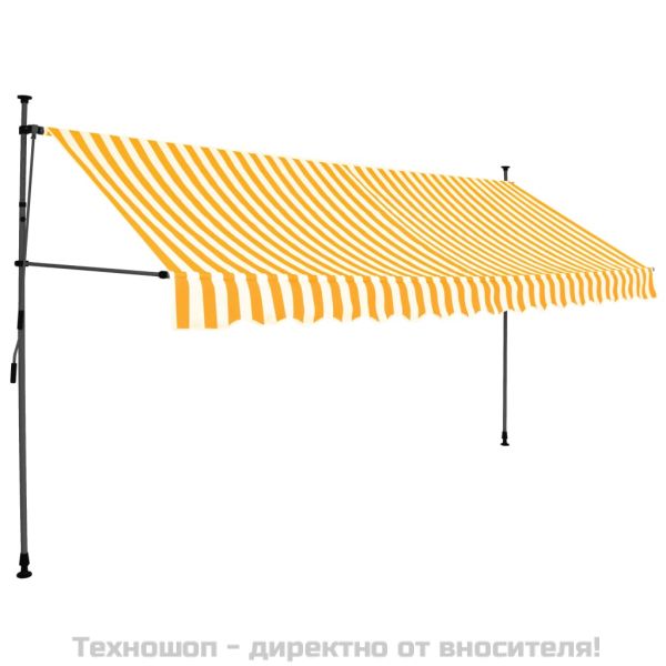 Ръчно прибиращ се сенник с LED, 350 см, бяло и оранжево