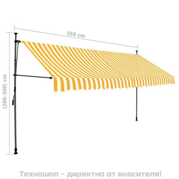 Ръчно прибиращ се сенник с LED, 350 см, бяло и оранжево