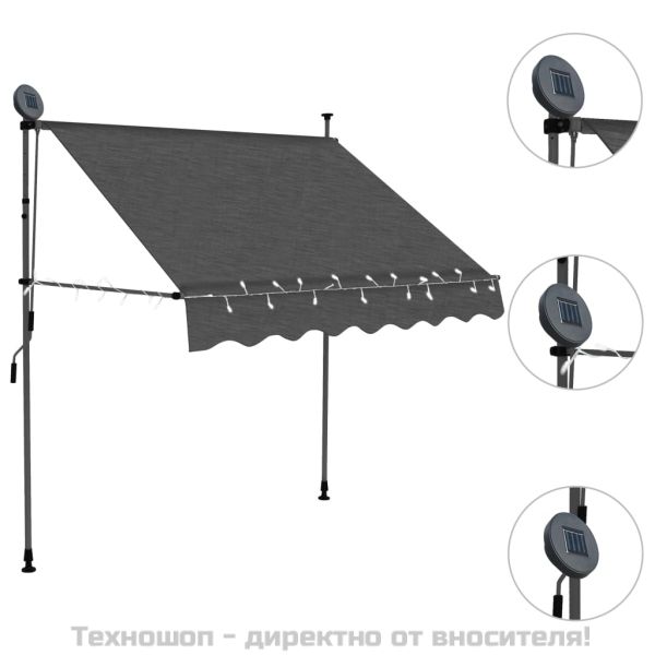 Ръчно прибиращ се сенник с LED, 100 см, антрацит
