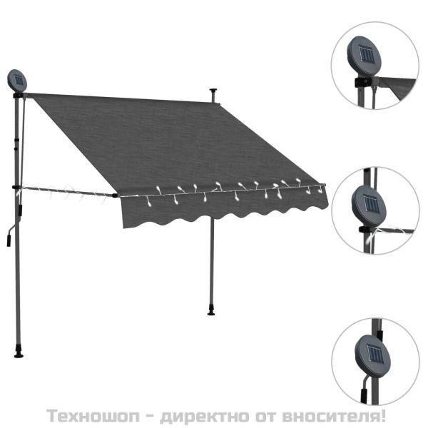 Ръчно прибиращ се сенник с LED, 150 см, антрацит
