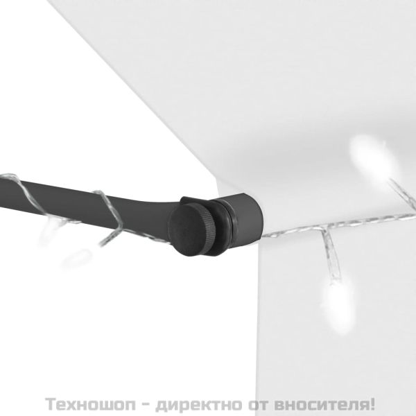 Ръчно прибиращ се сенник с LED, 200 см, кремав