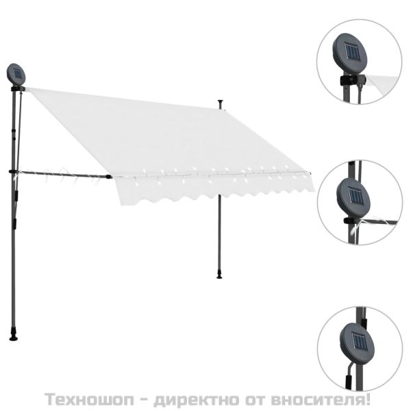 Ръчно прибиращ се сенник с LED, 300 см, кремав