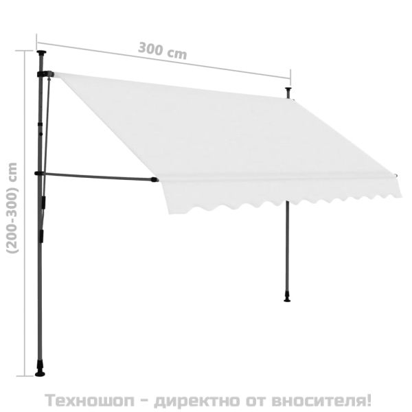 Ръчно прибиращ се сенник с LED, 300 см, кремав