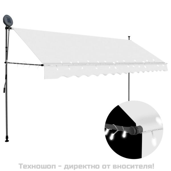 Ръчно прибиращ се сенник с LED, 350 см, кремав