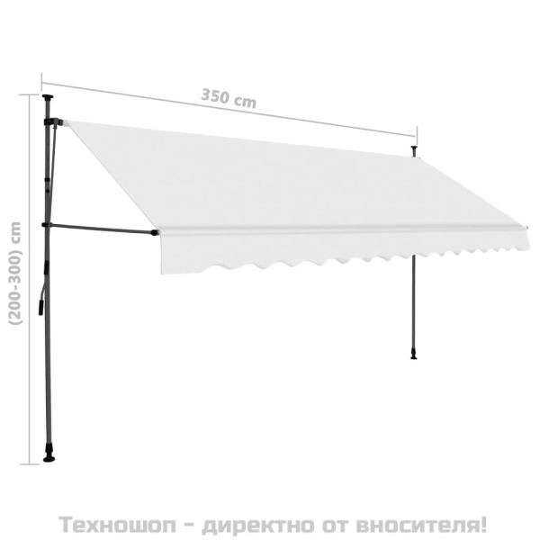 Ръчно прибиращ се сенник с LED, 350 см, кремав