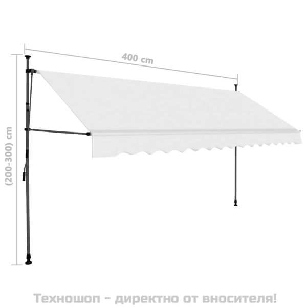 Ръчно прибиращ се сенник с LED, 400 см, кремав
