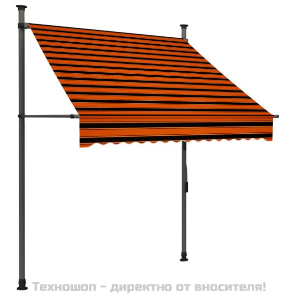 Ръчно прибиращ се сенник с LED, 150 см, оранжево и кафяво