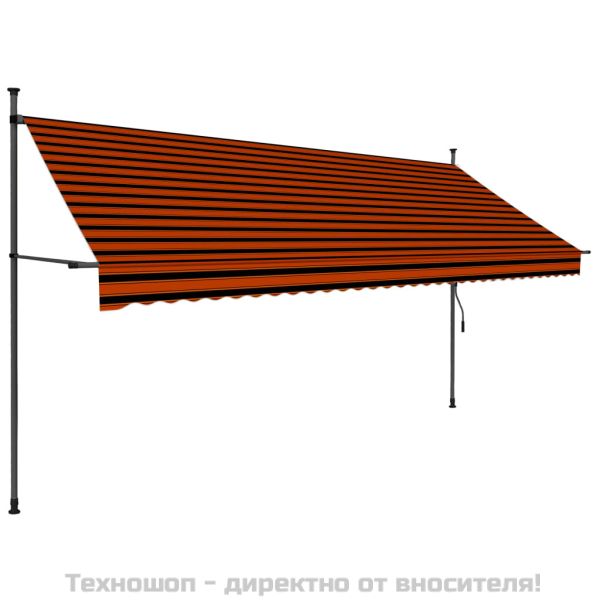 Ръчно прибиращ се сенник с LED, 350 см, оранжево и кафяво