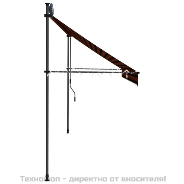 Ръчно прибиращ се сенник с LED, 350 см, оранжево и кафяво