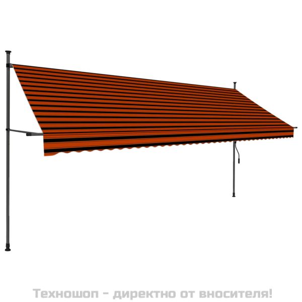 Ръчно прибиращ се сенник с LED, 400 см, оранжево и кафяво