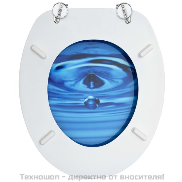 WC тоалетна седалка с капак, МДФ, дизайн сини водни капки