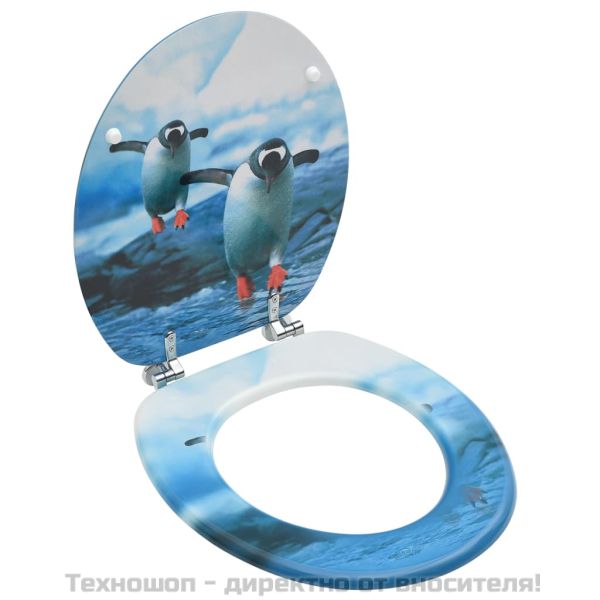 WC тоалетна седалка с капак, МДФ, дизайн пингвини