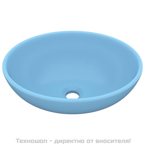 Луксозна овална мивка, матово светлосиня, 40x33 см, керамика