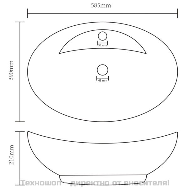 Мивка с преливник лукс овал бял мат 58,5x39 см керамика