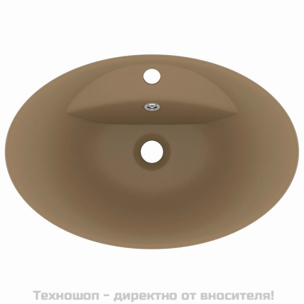 Мивка с преливник лукс овал кремав мат 58,5x39 см керамика