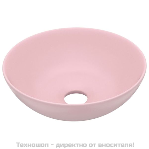 Керамична мивка за баня, матово розова, кръгла