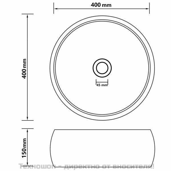 Луксозна кръгла мивка, матово тъмносива, 40x15 см, керамика
