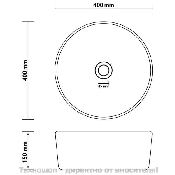 Луксозна кръгла мивка, матово черна, 40x15 см, керамика