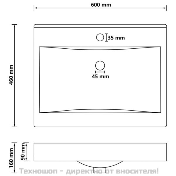 Луксозна мивка с отвор за кран светлосив мат 60x46 см керамика