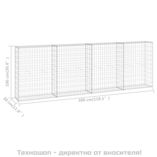 Габионна стена с капаци, поцинкована стомана, 300x30x100 см