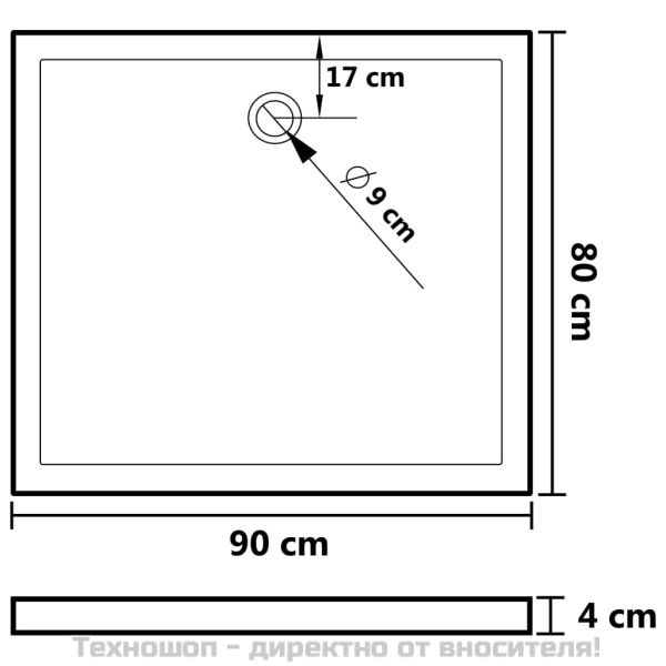 Правоъгълно ABS душ корито, бяло, 80x90 см