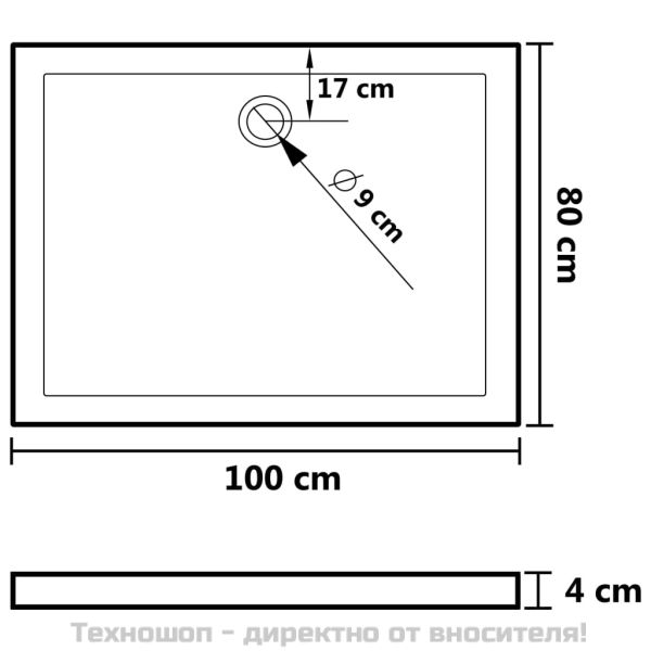Правоъгълно ABS душ корито, черно, 80x100 см
