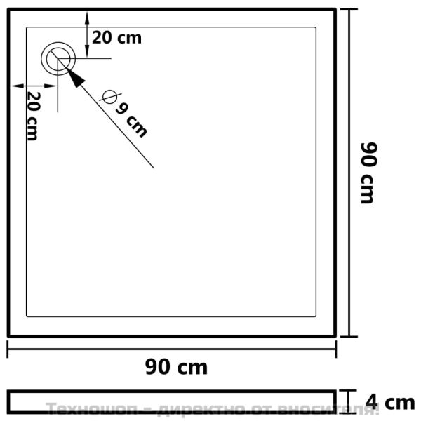 Квадратно ABS душ корито, черно, 90x90 см