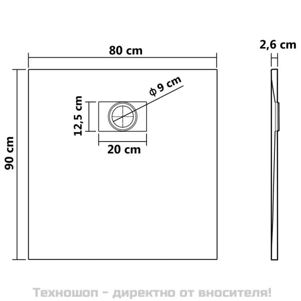 Душ корито, SMC, кафяво, 90x80 см