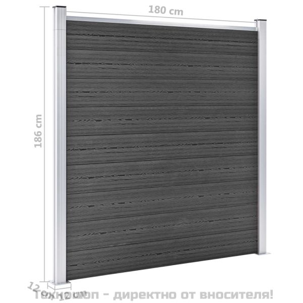 Ограден панел, WPC, 180x186 см, черен