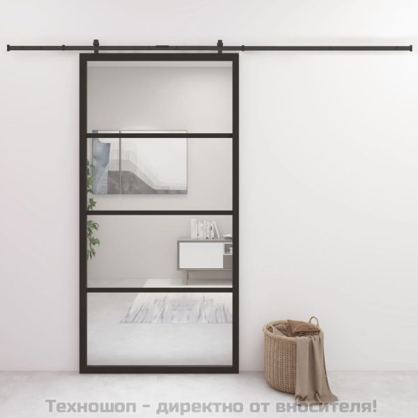 Плъзгаща се врата алуминий и ESG стъкло 102,5x205 см черна