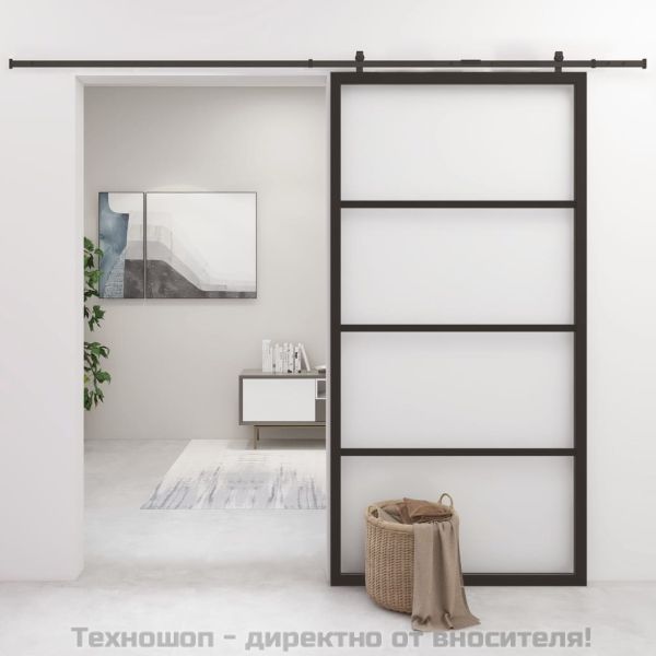Плъзгаща се врата алуминий и ESG стъкло 102,5x205 см черна